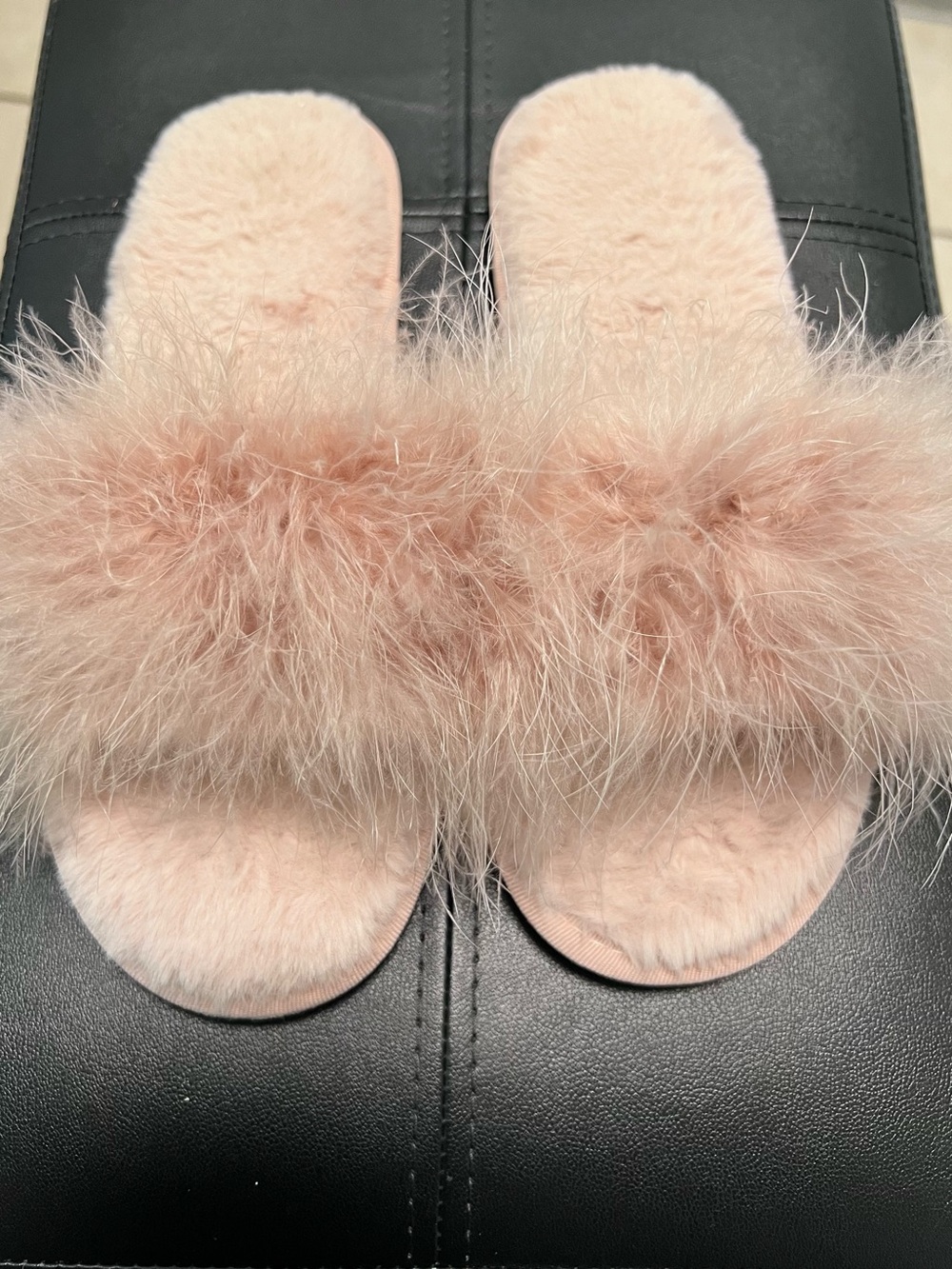 Plush Feather Slide Slippers - Blush Pink